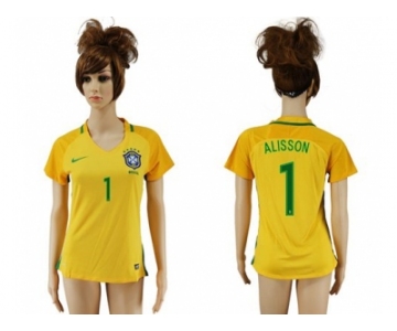 Women's Brazil #1 Alisson Home Soccer Country Jersey