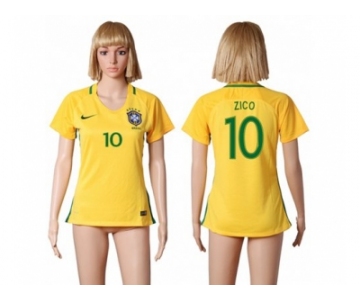 Women's Brazil #10 Zico Home Soccer Country Jersey