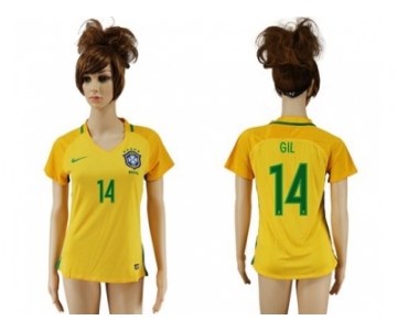 Women's Brazil #14 GIL Home Soccer Country Jersey
