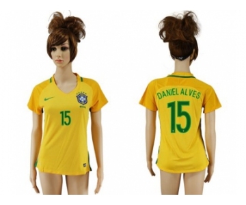 Women's Brazil #15 Daniel Alves Home Soccer Country Jersey