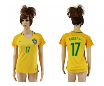 Women's Brazil #17 Gustavo Home Soccer Country Jersey