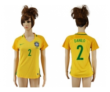 Women's Brazil #2 Danilo Home Soccer Country Jersey