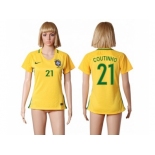 Women's Brazil #21 Coutinho Home Soccer Country Jersey