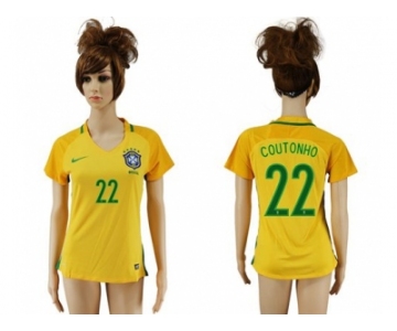 Women's Brazil #22 Coutonho Home Soccer Country Jersey