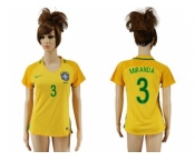Women's Brazil #3 Miranda Home Soccer Country Jersey