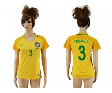 Women's Brazil #3 Miranda Home Soccer Country Jersey