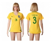 Women's Brazil #3 T.Silva Home Soccer Country Jersey