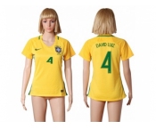 Women's Brazil #4 David Luiz Home Soccer Country Jersey