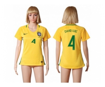 Women's Brazil #4 David Luiz Home Soccer Country Jersey