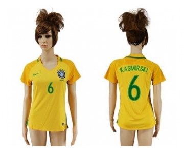 Women's Brazil #6 Kasmirski Home Soccer Country Jersey