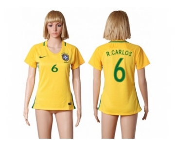 Women's Brazil #6 R.Carlos Home Soccer Country Jersey