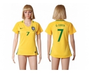 Women's Brazil #7 D.Costa Home Soccer Country Jersey