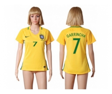Women's Brazil #7 Garrincha Home Soccer Country Jersey