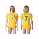 Women's Brazil #7 Lucas Home Soccer Country Jersey