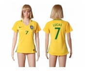 Women's Brazil #7 Lucas Home Soccer Country Jersey