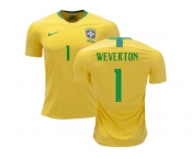 Brazil #1 Weverton Home Kid Soccer Country Jersey