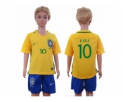 Brazil #10 Kaka Home Kid Soccer Country Jersey
