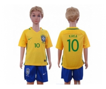 Brazil #10 Kaka Home Kid Soccer Country Jersey