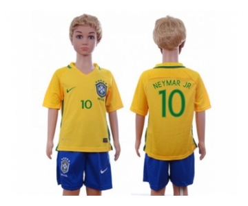Brazil #10 Neymar Jr Home Kid Soccer Country Jersey