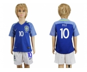 Brazil #10 Pele Away Kid Soccer Country Jersey1