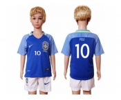 Brazil #10 Pele Away Kid Soccer Country Jersey