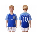 Brazil #10 Ronaldinho Away Kid Soccer Country Jersey