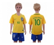 Brazil #10 Ronaldinho Home Kid Soccer Country Jersey