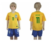 Brazil #11 Oscar Home Kid Soccer Country Jersey