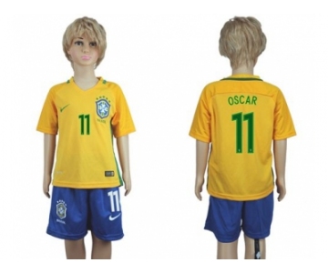 Brazil #11 Oscar Home Kid Soccer Country Jersey