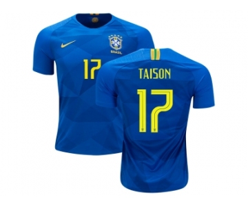 Brazil #17 Taison Away Kid Soccer Country Jersey