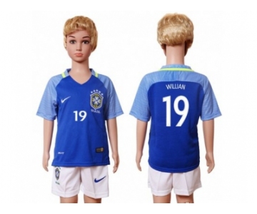 Brazil #19 Willian Away Kid Soccer Country Jersey