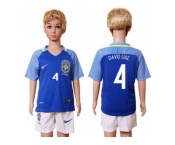 Brazil #4 David Luiz Away Kid Soccer Country Jersey