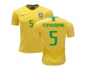 Brazil #5 Fernandinho Home Kid Soccer Country Jersey