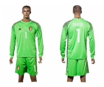 Belgium #1 Courtois Green Goalkeeper Long Sleeves Soccer Country Jersey
