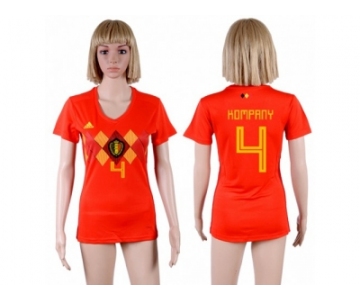 Women Belgium #4 Kompany Red Home Soccer Country Jersey