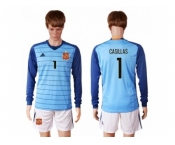 Spain #1 Casillas Blue Goalkeeper Long Sleeves Soccer Country Jersey