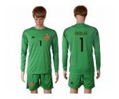 Spain #1 Casillas Green Goalkeeper Long Sleeves Soccer Country Jersey
