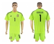 Spain #1 Casillas Shiny Green Goalkeeper Soccer Country Jersey