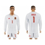Spain #1 Casillas White Away Long Sleeves Soccer Country Jersey