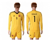 Spain #1 Casillas Yellow Goalkeeper Long Sleeves Soccer Country Jersey
