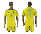 Spain #1 Casillas Yellow Goalkeeper Soccer Country Jersey