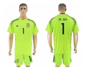 Spain #1 De Gea Shiny Green Goalkeeper Soccer Country Jersey