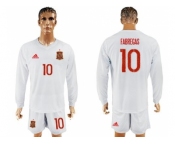 Spain #10 Fabregas White Away Long Sleeves Soccer Country Jersey