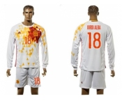 Spain #18 Jordi Alba White Away Long Sleeves Soccer Country Jersey1
