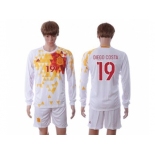 Spain #19 Diego Costa White Away Long Sleeves Soccer Country Jersey1
