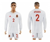 Spain #2 Azpilicueta White Away Long Sleeves Soccer Country Jersey
