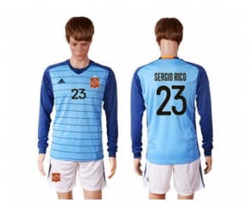 Spain #23 Sergio Rico Blue Goalkeeper Long Sleeves Soccer Country Jersey