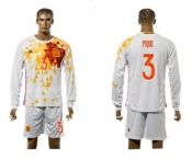 Spain #3 Pique White Away Long Sleeves Soccer Country Jersey1