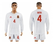 Spain #4 Bartra White Away Long Sleeves Soccer Country Jersey
