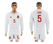 Spain #5 Sergio White Away Long Sleeves Soccer Country Jersey